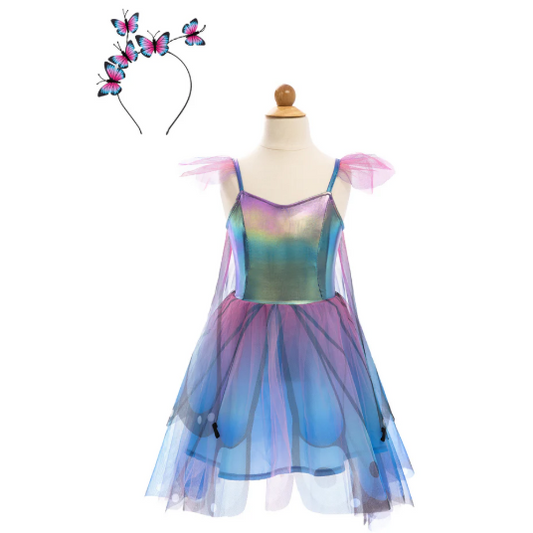 Butterfly Twirl Dress with Wings & Headband, Blue/Purple Size 5-6