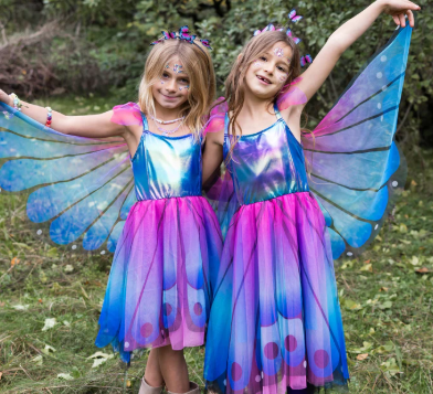 Butterfly Twirl Dress with Wings & Headband, Blue/Purple Size 5-6