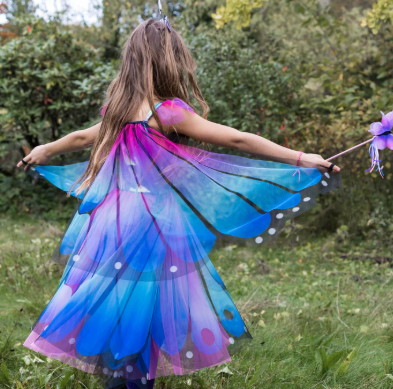 Butterfly Twirl Dress with Wings & Headband, Blue/Purple Size 5-6