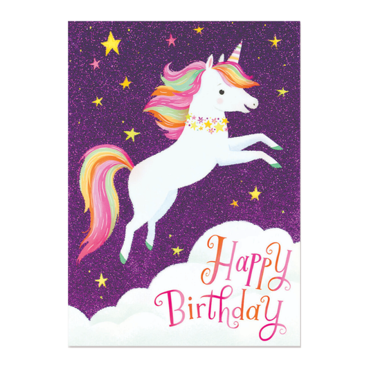 Glitter: Unicorn in Clouds Card