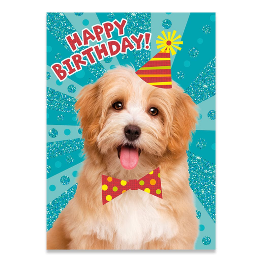 Glitter: Dog with Party Hat Card